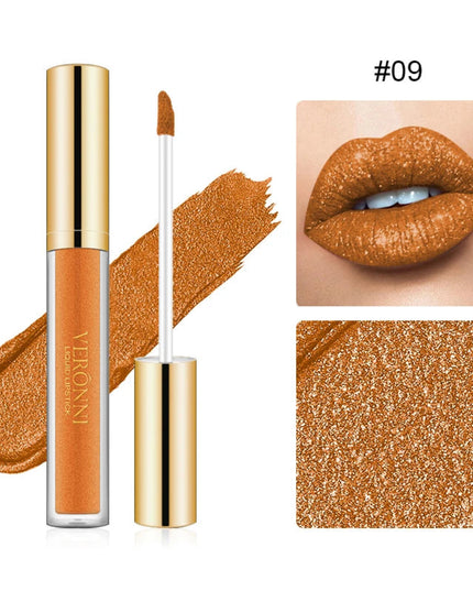 15 Color Glitter Liquid Lipsticks Shimmer Shiny Lipgloss Pearlescent Lip Tint Waterproof Long Lasting Matte Diamond Lips Glaze