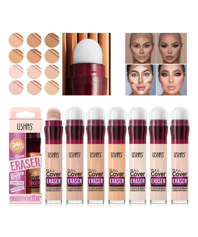 USHAS 12 Color Liquid Concealer Moisturizing Rotating Sponge Head Concealer Long Lasting Lightweight Multi-use Foundation Makeup