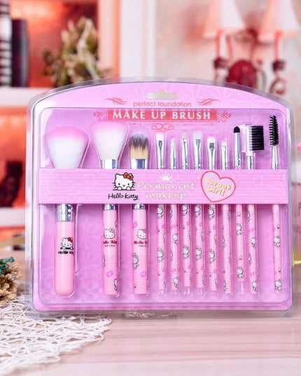 12 pieces/set Hello Kitty makeup brush cute Sanrio makeup brush artificial fiber beauty tool set girl's holiday gift