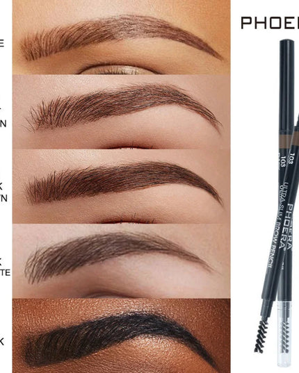 PHOERA 5-Colors Double-headed Eyebrow Pencil Automatic Rotation Ultra-fine Eyebrow Pencil Waterproof Makeup Free Eye Cosmetics