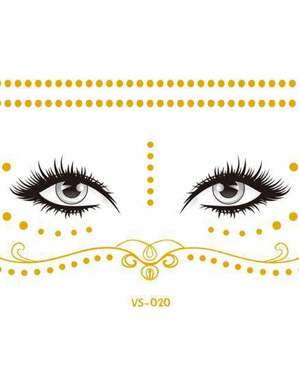 Glitter Stickers Face Tattoo Flash Gold Temporary Metalic Tattoos Waterproof Makeup Decals for Girls Party Music Festival
