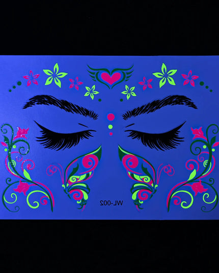 1pc Fluorescent Face Sticker Butterfly Fake Body Tattoo Waterproof Sticker Masquerade Neon Music Festival Party Makeup Glitter