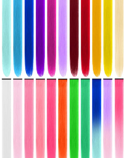 Multi-colors  Clip in Synthetic Hair Extensions 22 inch Rainbow Hairpieces for Girls Women Kids Favor Gift(Colorful Set)