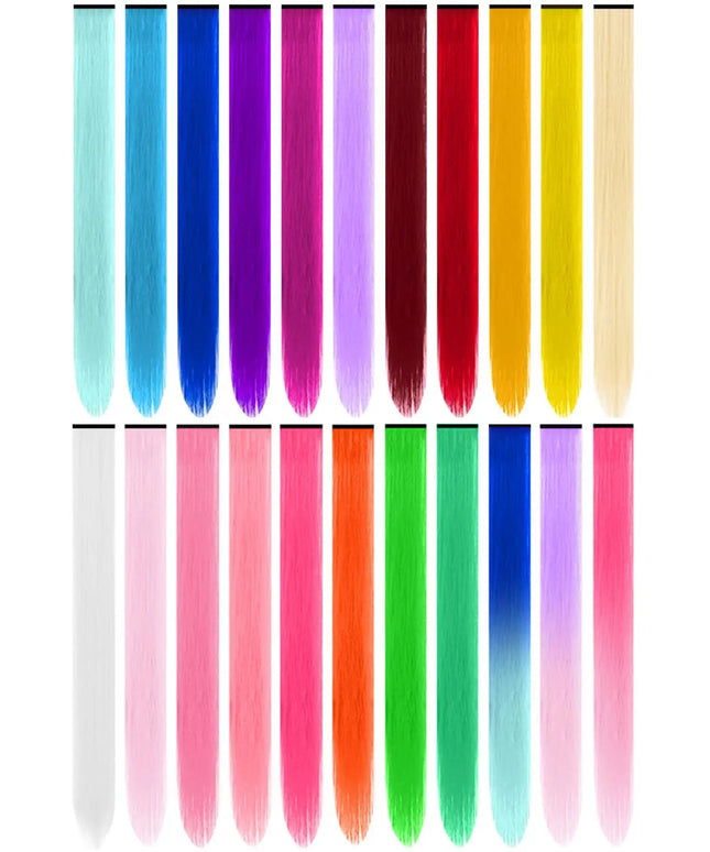 Multi-colors  Clip in Synthetic Hair Extensions 22 inch Rainbow Hairpieces for Girls Women Kids Favor Gift(Colorful Set)