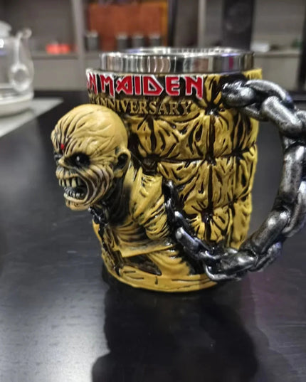 Iron Maidened Band 50th Anniversary 3D Mug Creative Resin Stainless Steel Cup Heavy Metal Drinkware Coffee Beer Collectible Gift