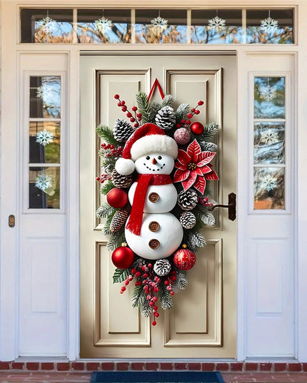 Festive Santa Claus Christmas Door Cover for Front Door Holiday Door Wrap with Christmas Decorations and Snowflakes