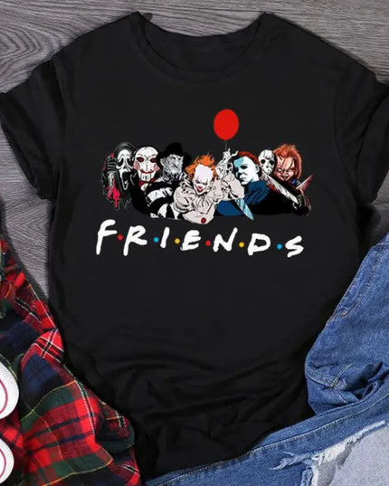 Friends T Shirt Best Stephen King Horror Characters Printed Cartoon Women Fashion Tops Oversized Tee Halloween Clothes Women
