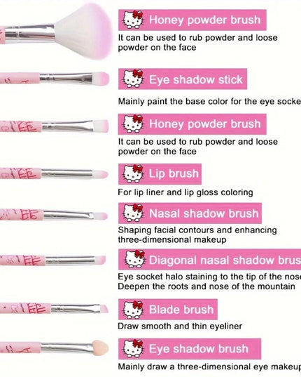 8pcs/Set Kawaii Hello Kitty Makeup Brush Collection Portable Adorable Rotate Design Makeup Brush Foundation Beauty Tools Gift