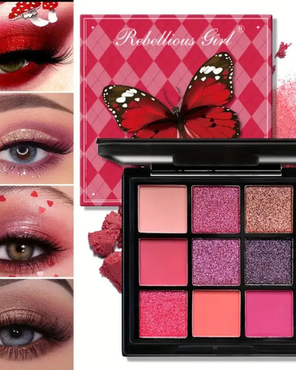 9-Grid Red Eyeshadow Palette Purple Glitter Pearlescent Matte Eye Shadow Shimmer Makeup Long Lasting Women Beauty Eye Cosmetics