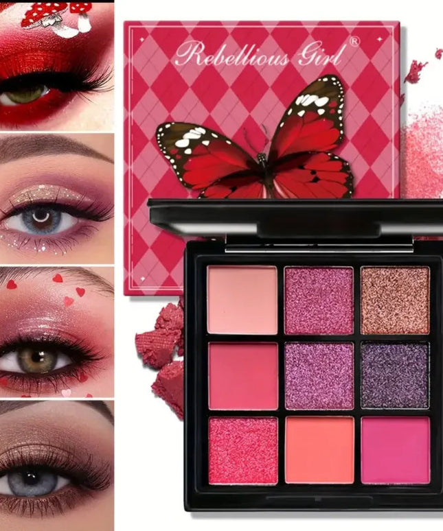 9-Grid Red Eyeshadow Palette Purple Glitter Pearlescent Matte Eye Shadow Shimmer Makeup Long Lasting Women Beauty Eye Cosmetics
