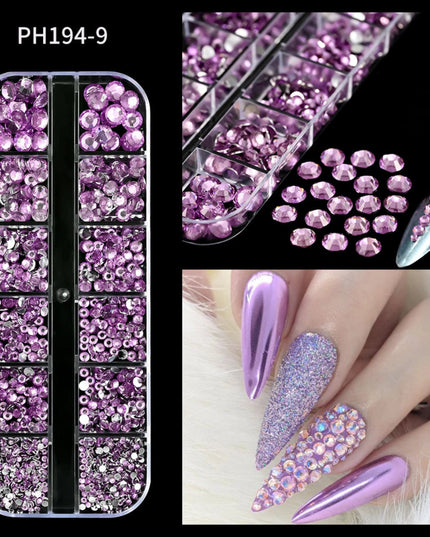 12Grid/Box Luxury AB Flatback Nail Art Rhinestones 6-sizes Colorful Glitter Crystal Jewelry Gems 3D Nails Accessories Diamond
