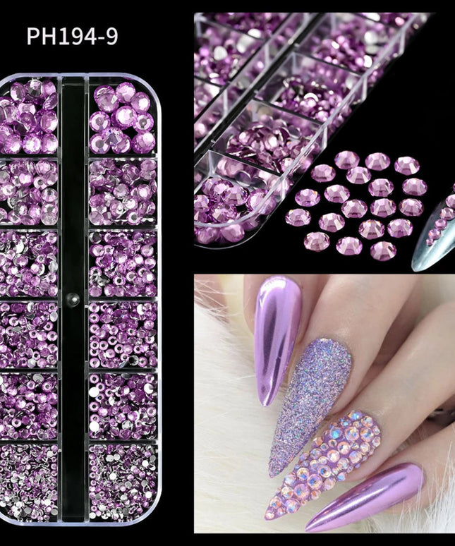 12Grid/Box Luxury AB Flatback Nail Art Rhinestones 6-sizes Colorful Glitter Crystal Jewelry Gems 3D Nails Accessories Diamond