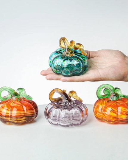 Color Crystal Pumpkin Figurine Collectible Hand Blown Glass Pumpkin Ornament Fall & Harvest Thanksgiving Halloween Gift