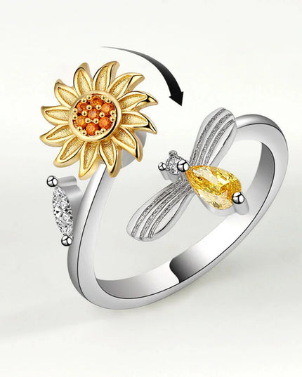 Sam Panda 925 Sterling Silver Sunflower Diamond Zircon Rotatable Ring For Women Gift Relieve Stress Ring Jewelry Wholesale