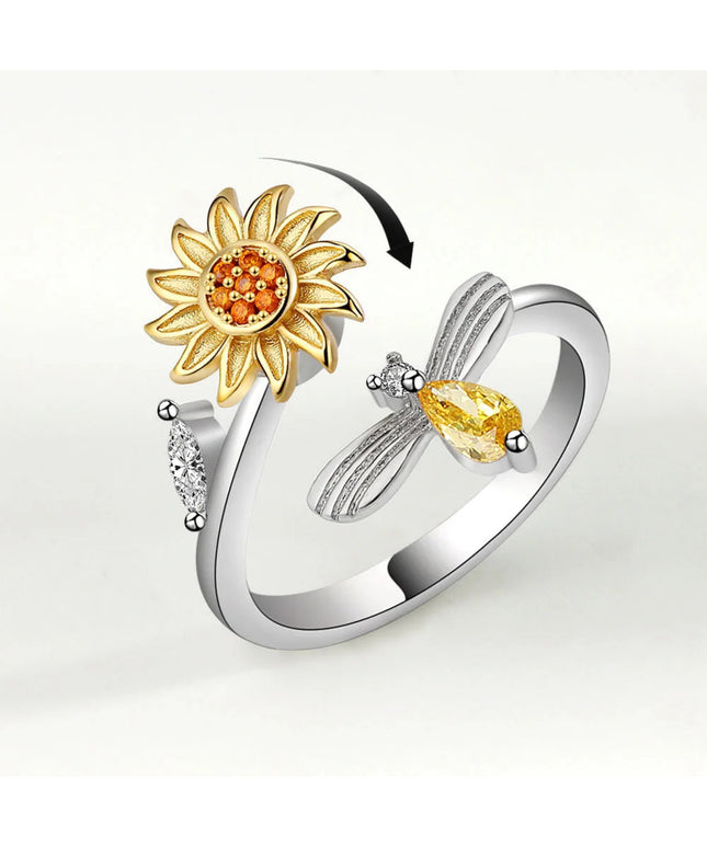 Sam Panda 925 Sterling Silver Sunflower Diamond Zircon Rotatable Ring For Women Gift Relieve Stress Ring Jewelry Wholesale