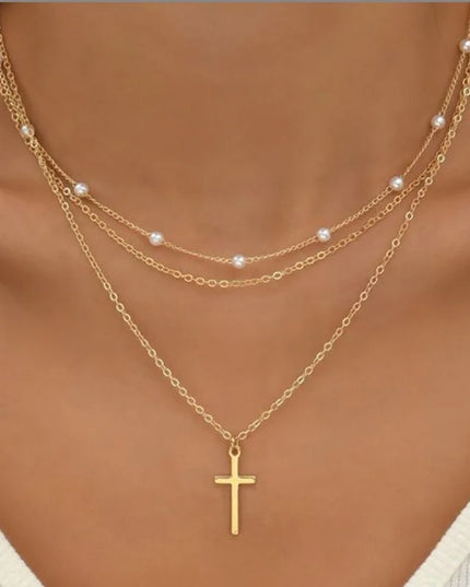 FTCY 3pcs Women's Pearl Necklace Set 14K Gold Fashion Love Heart Pendant Waterproof Hypoallergenic Collarbone Neck Chain Jewelry