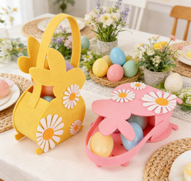 Easter Bunny Basket Kids Candy Tote Bag Soft Felt Gift Storage Basket 2026 Easter Party Decoration Egg Hunt Game Props