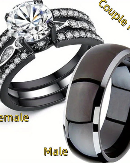 Fashionable Couple Ring, Inlaid with Cubic Zirconia for Men's and Women's Engagement Jewelry, Holiday Gift Giving Wedding