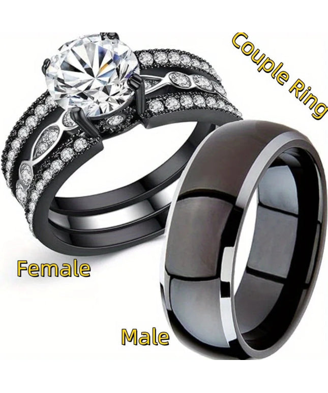 Fashionable Couple Ring, Inlaid with Cubic Zirconia for Men's and Women's Engagement Jewelry, Holiday Gift Giving Wedding