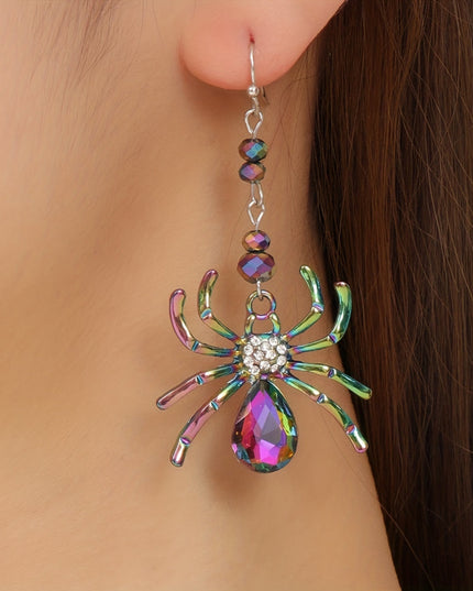 1 Pair of Spooky Chic Halloween Spider Dangle Earrings for Women - Colorful Rhinestone Accents, Zinc Alloy, Ideal for Daily Wear & Holiday Celebrations