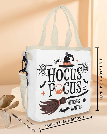 Halloween Tote Bag Halloween Witchcraft 1pc Women's Tote Bag | Adjustable & Removable Shoulder Strap, Large Capacity White Casual Handbag with Hocus Pocus Co. Witches Wanted Design for Shopping, Travel, Work - Perfect Gift