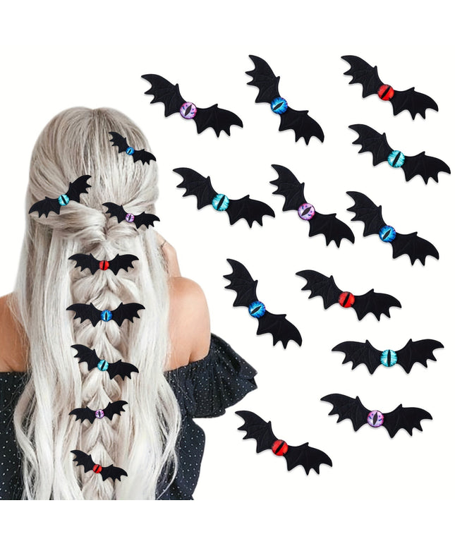 [Halloween Bat Wing Hairpin] 12pcs Halloween Devil Eyes Wing Hair Clips, Colorful Gothic Eyeball Bat Wing Edge Hairpin for Halloween Cosplay Events And Stage Performance Decoration