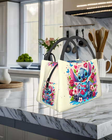 1pc Stitch Insulated Lunch Bag - Portable Reusable Refrigerated Tote with Vibrant Stitch & Floral Design, Hearts & Butterflies, Durable Fabric for Home, Office, Outdoor Use - Perfect Birthday & Holiday Gift for Teens, Friends