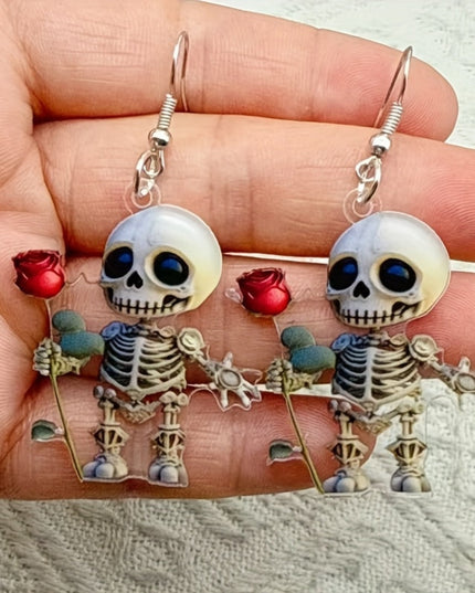 2pcs Cute Acrylic Earrings 2pcs Lightweight Acrylic Skull and Rose 2D Earrings | Durable and Charming | Perfect for Anniversary and Winter Gifts