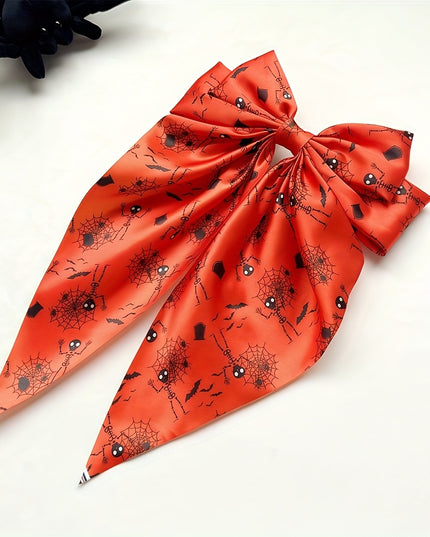 6pcs Halloween Women's Gothic Bow Hair Clips Set, Hip-Hop Style Pumpkin Bat Spider Owl Cartoon Print, Perfect for Costume Hairstyles and Cosplay Accessories