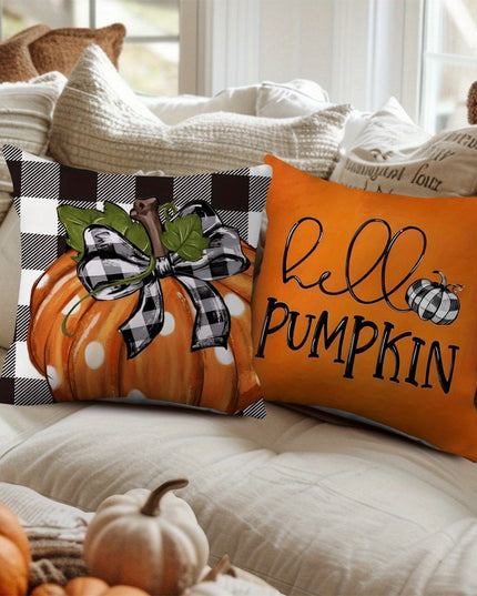 Hello Pumpkin White Polka Dot Sunflower Glass Jar Bow Autumn Pillowcase 4pcs Suitable for Living Room Chair Sofa Thanksgiving Decoration
