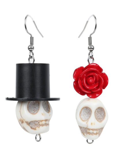 Gothic Skull Earrings Halloween Inspired Chic Gothic Skull & Rose Earrings | Resin Crafted with Iron Hooks, Perfect for Daily Wear & Vacation