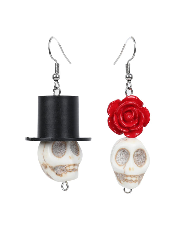 Gothic Skull Earrings Halloween Inspired Chic Gothic Skull & Rose Earrings | Resin Crafted with Iron Hooks, Perfect for Daily Wear & Vacation