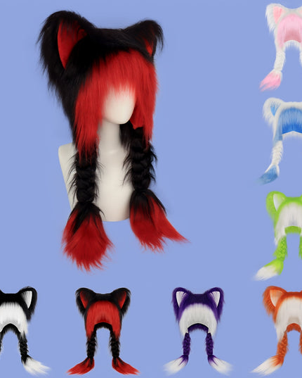 Cute Anime Y2K Cartoon Character Ear Warmer, Polyester 100%, Fuzzy Long Hair, Non-textile Materials, Fashion Braids Design, for Halloween Costume Accessories, Carnival, Easter Dress Up