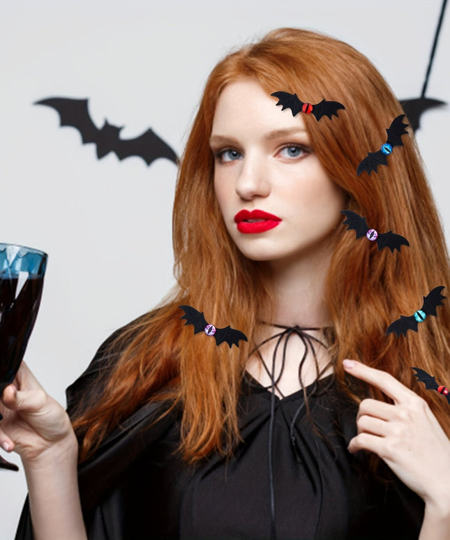 [Halloween Bat Wing Hairpin] 12pcs Halloween Devil Eyes Wing Hair Clips, Colorful Gothic Eyeball Bat Wing Edge Hairpin for Halloween Cosplay Events And Stage Performance Decoration