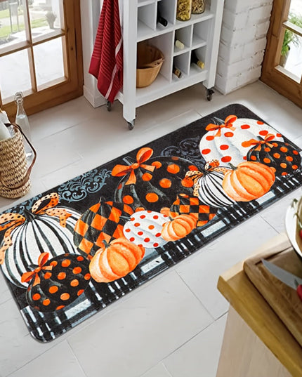 1/2/3pcs Thanksgiving Farmhouse Kitchen Mat Set, Fall Pumpkin Gift Design, Flannel Non-Slip Runner Rug For Kitchen Sink, Bedroom, Living Room, Entryway, Holiday Decor