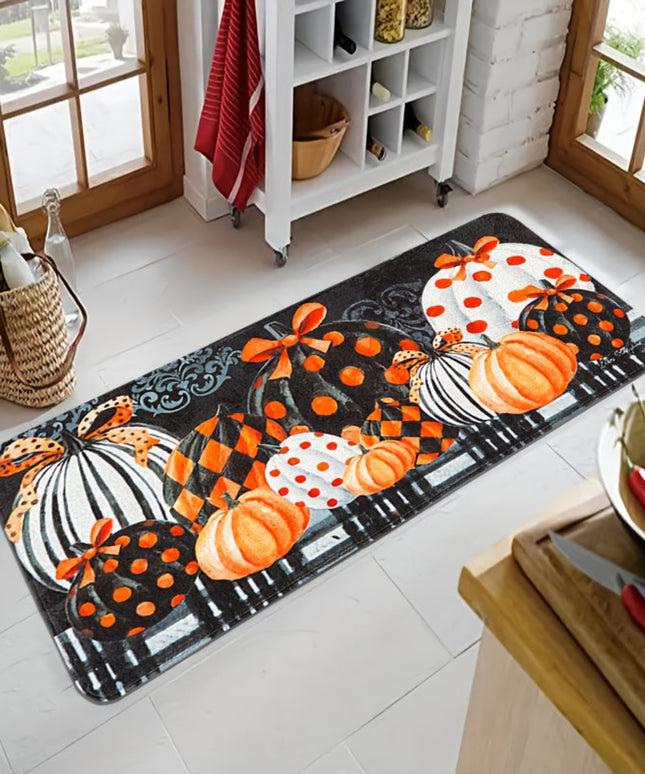 1/2/3pcs Thanksgiving Farmhouse Kitchen Mat Set, Fall Pumpkin Gift Design, Flannel Non-Slip Runner Rug For Kitchen Sink, Bedroom, Living Room, Entryway, Holiday Decor