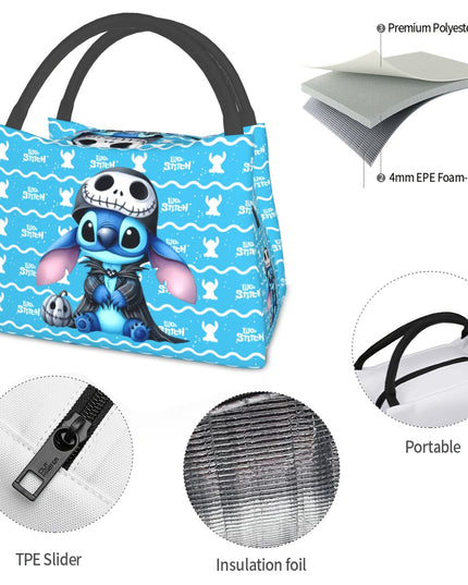 Disney Stitch Reusable Insulated Lunch Bag - Leak-Proof, Hand Washable, 11x6.3x6.7 Inch Rectangle Cooler Bag with Cute Cartoon Design for Work, Picnic, Beach & Camping - Durable Polyester, Leakproof Insulation