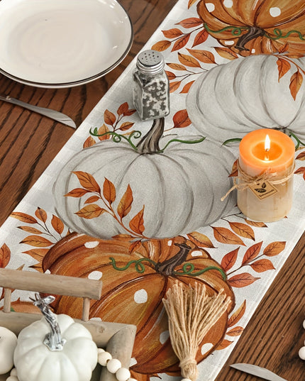 Charming Buffalo Plaid & Orange Pumpkins Table Runner - Perfect for Fall, Thanksgiving, and Autumn Dining Decor, Polyester, Rectangular, Seasonal Table Setting | Buffalo Plaid Design | Durable Table Runner, Fall Decorations f
