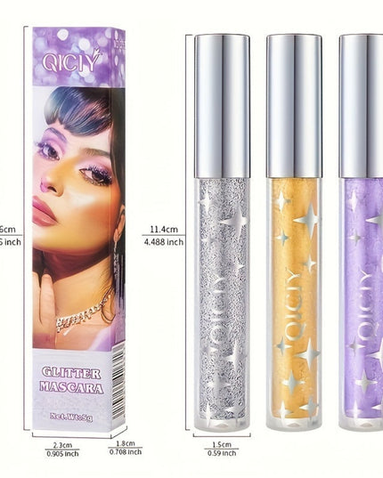 Glitter Mascara/ Shimmer Mascara, Long-lasting Waterproof And Curly, Creates Charming Eye Makeup, Shiny And Curly Mascara, 3 Colors Available, Suitable for Parties/ music Festivals/ Halloween, Ideal Gift
