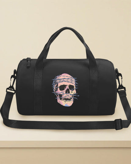 1pc Fashion Thorns Skull Pattern Casual Large Capacity Crossbody Bag, Avant-Garde Style Handbag with Adjustable Shoulder Straps, Foldable, Zipper and Polyester Lining, Suitable for Women's Single Shoulder Street Dance Bag, Da