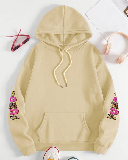 Plus Size - Plus Size - Women'S Plus Size "Money Moves" Graphic Hoodie - Cozy Long-Sleeve Sweatshirt with Pockets, Casual Fall/Winter Design, Black with Pink & White Lettering, Comfortable Pullover for Casual Attire, Casual W
