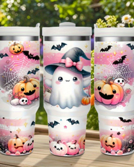 1pc 40 oz Stainless Steel Sports Water Bottle with Straw, Handle for Hot and Cold Drinks, Cute Ghost Scary Pumpkin Horror Season, 24 Hours Cold, 12 Hours Hot - Great Gift for Mom, Friends, Suitable for Home, Travel, Summer an
