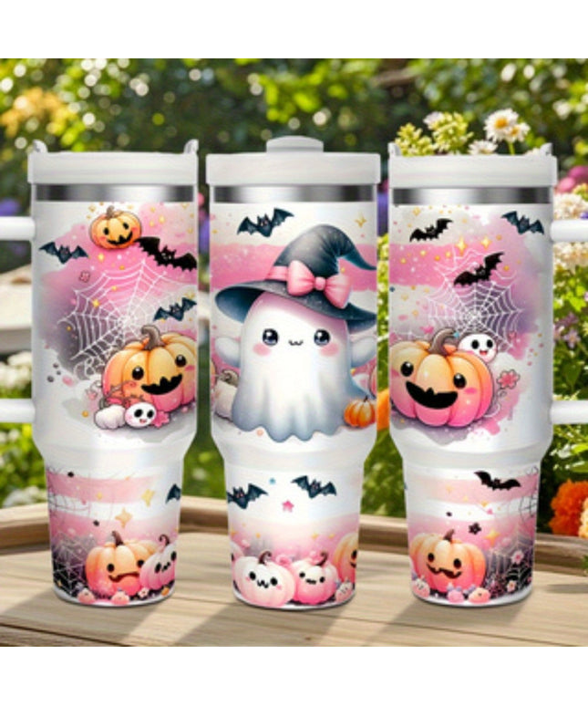 1pc 40 oz Stainless Steel Sports Water Bottle with Straw, Handle for Hot and Cold Drinks, Cute Ghost Scary Pumpkin Horror Season, 24 Hours Cold, 12 Hours Hot - Great Gift for Mom, Friends, Suitable for Home, Travel, Summer an